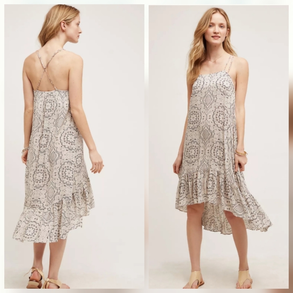 Eloise XS‎ Verana Day Dress Ivory Black Print Hi Low Slip  Dress
